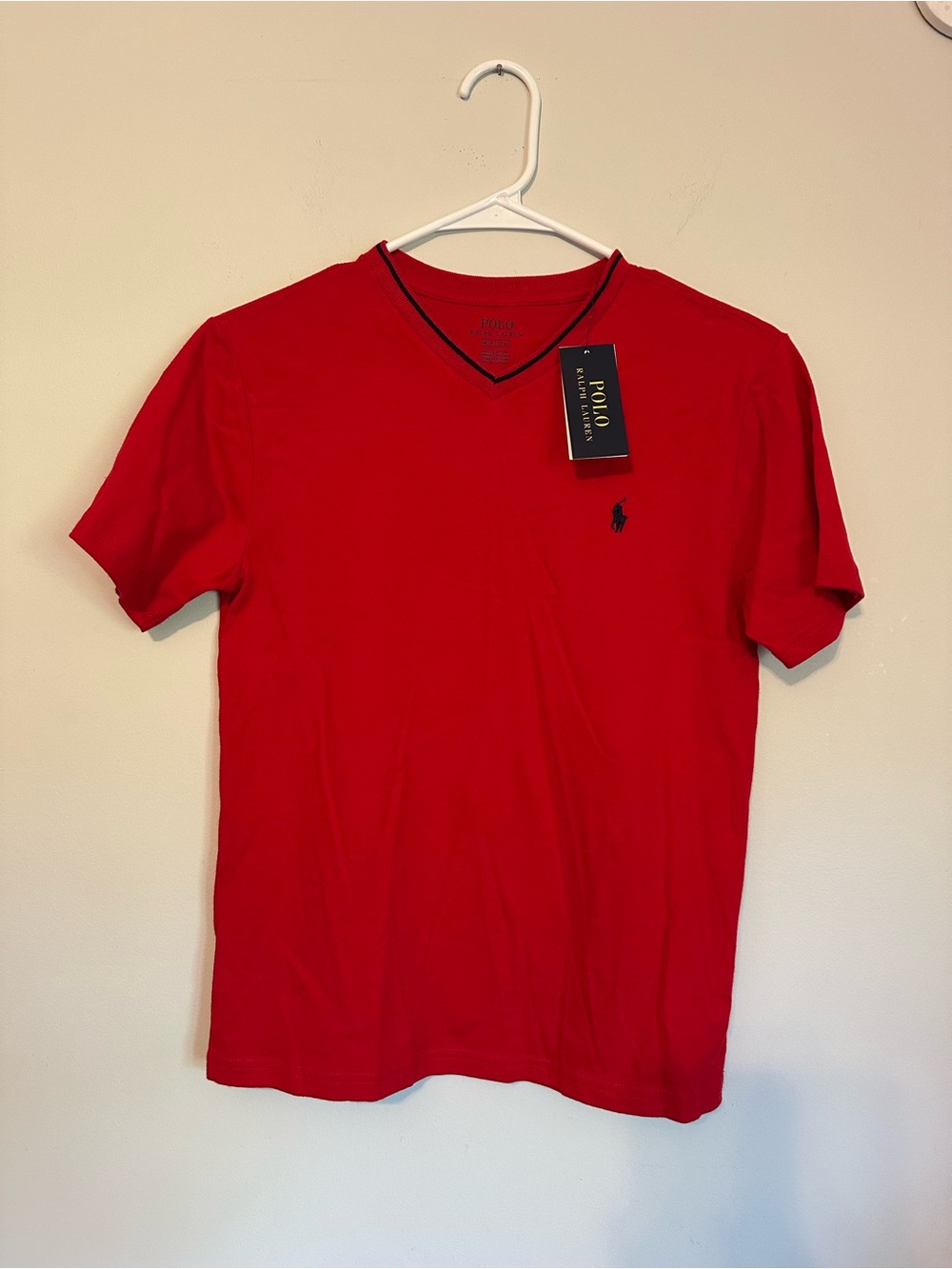 Ralph Lauren Red V-Neck Short Sleeve Tee with Navy Pony
